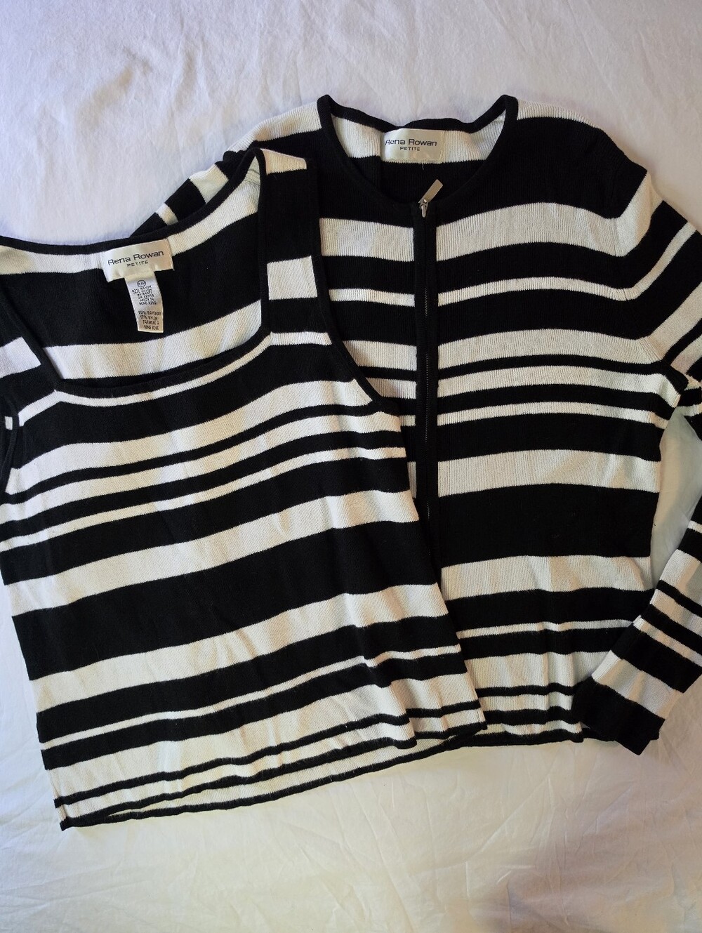 Vintage Rena Rowan Striped Knit Cardigan & Tank Top Twin Set P/M